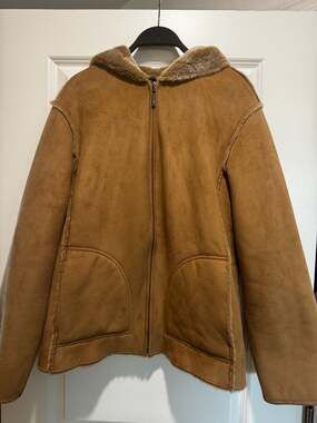 Aeros Brown Faux Suede Fur Hooded Winter Coat Jacket